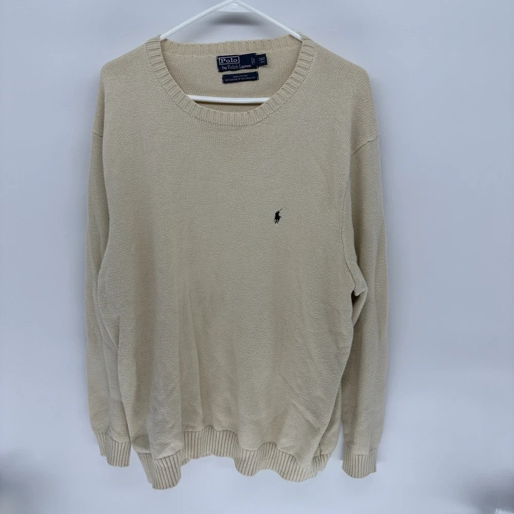 Vintage Polo Ralph Lauren Cotton Knit Long Sleeve Blue Pony Sweater Men 2XLT